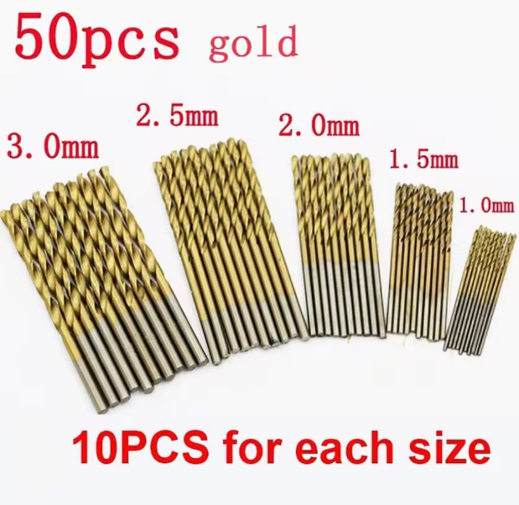 Forets revêtus de titane HSS, ensemble d'outils en acier rapide, électrique de qualité(100mm, 1/1mm, 2/2mm, 3mm, 50pieces