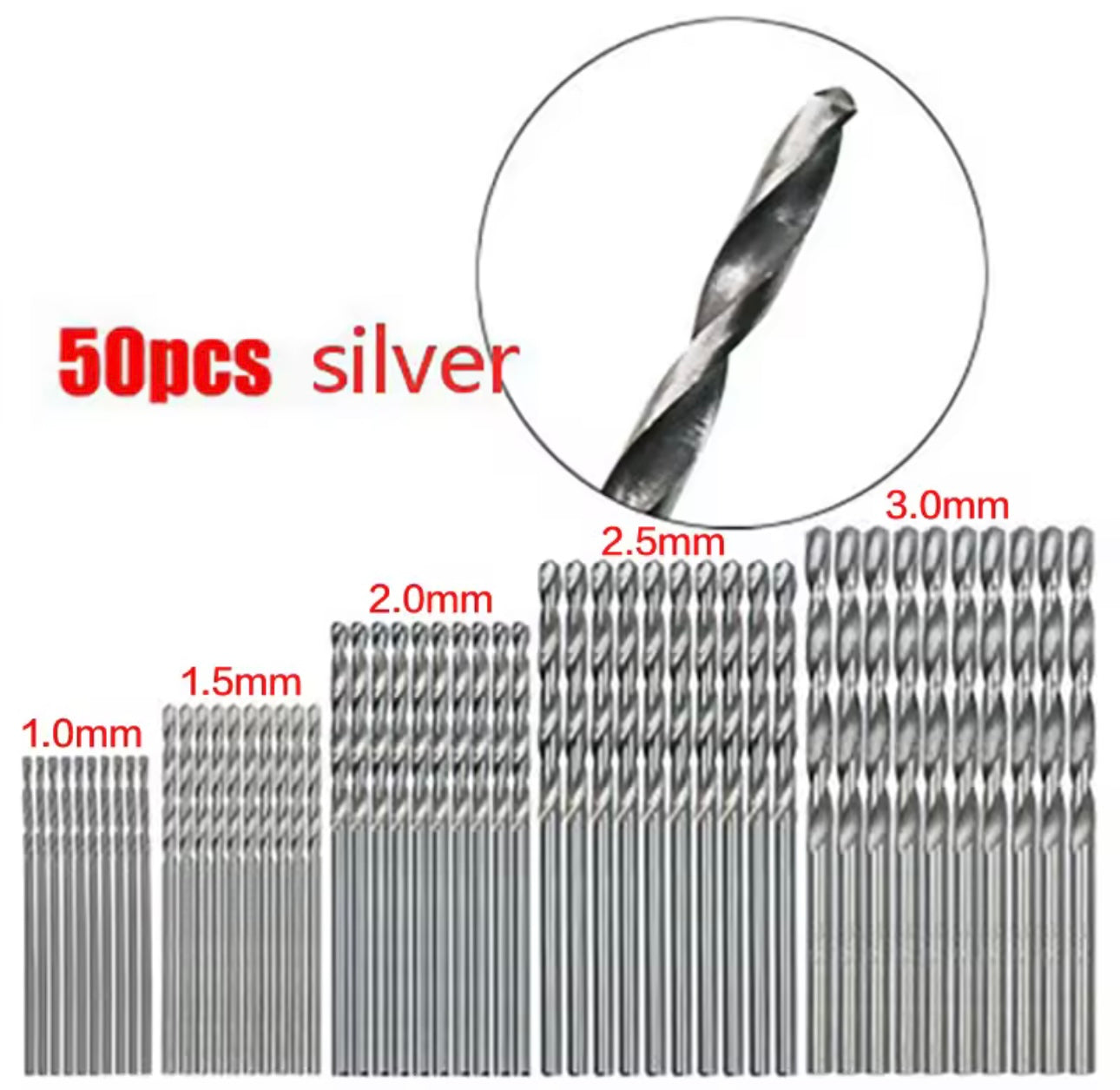 Forets revêtus de titane HSS, ensemble d'outils en acier rapide, électrique de qualité(100mm, 1/1mm, 2/2mm, 3mm, 50pieces