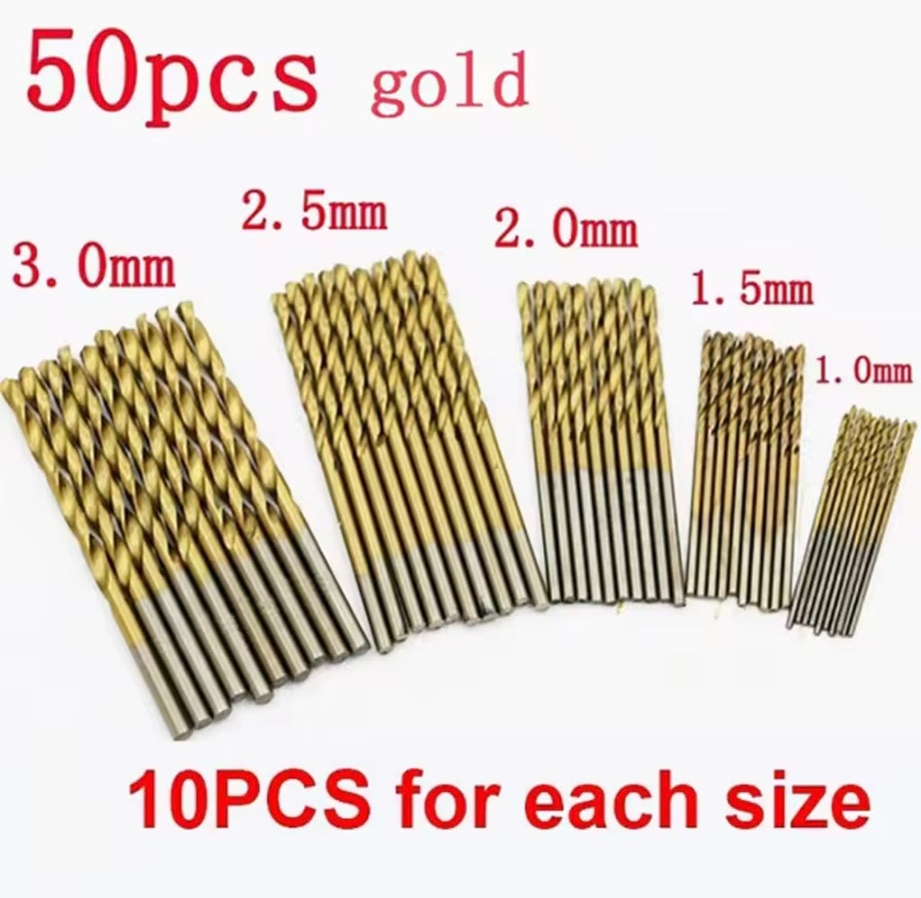 Forets revêtus de titane HSS, ensemble d'outils en acier rapide, électrique de qualité(100mm, 1/1mm, 2/2mm, 3mm, 50pieces